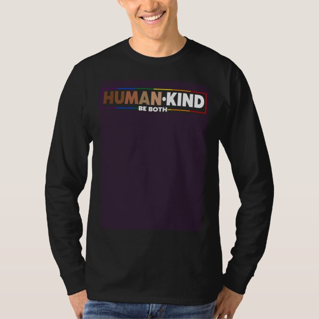 Camiseta Human Kind Be Both LGBTQ Ally Pride Rainbow Positi (Frente)