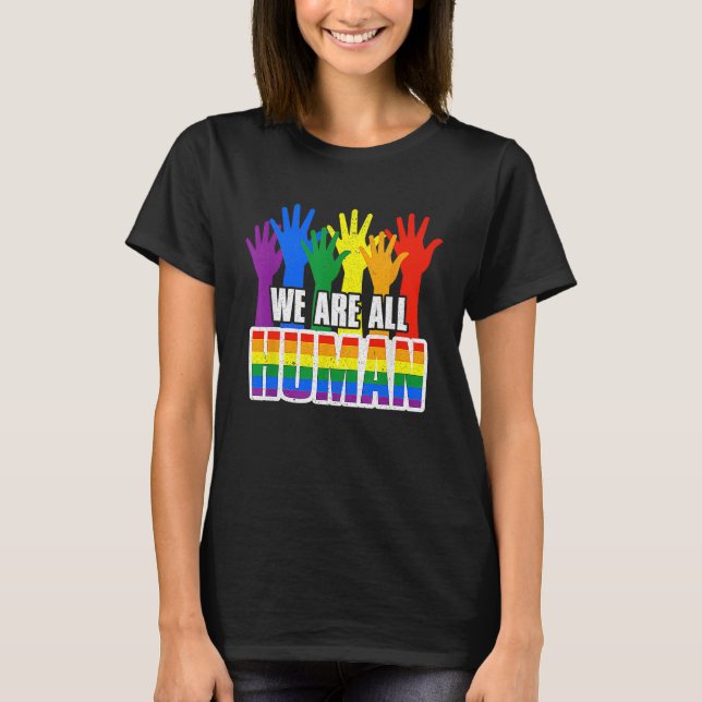 Camiseta Human Pride Month Rainbow LGBT Flag Lesbian Trans  (Frente)