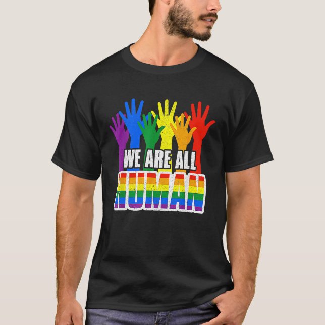 Camiseta Human Pride Month Rainbow LGBT Flag Lesbian Trans  (Frente)