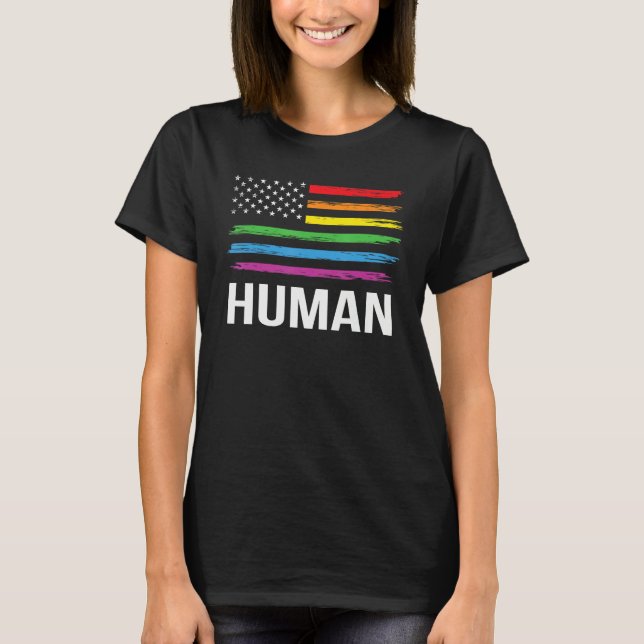 Camiseta HUMAN Rainbow LGBT Flag Gay Pride Month Lesbian (Frente)