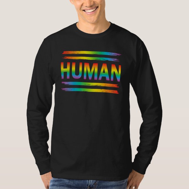 Camiseta HUMAN Rainbow LGBT Flag Gay Pride Month Lesbian (Frente)
