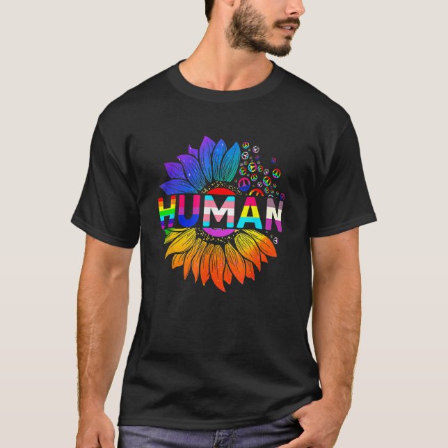 Camiseta Human Sunflower Rainbow LGBT Flag Gay Pride Proud  (Frente)