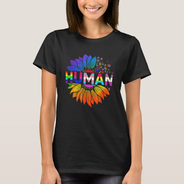 Camiseta Human Sunflower Rainbow LGBT Flag Gay Pride Proud  (Frente)
