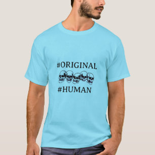 CAMISETA #HUMANO COM CRÂNIOS EM AZUL
