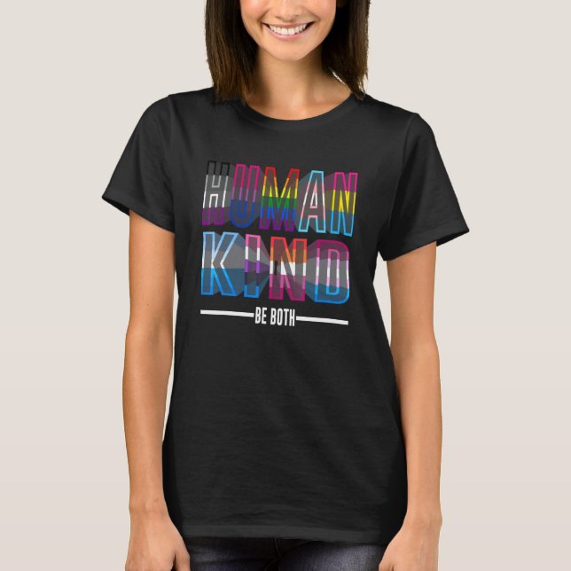 Camiseta Humano Seja Ambos 2022 Lgbtq Ally Pride Rainbow P (Frente)