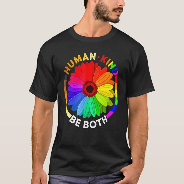 Camiseta Humano Seja Ambos Daisy Rainbow Lgbt Ally Pride M (Frente)