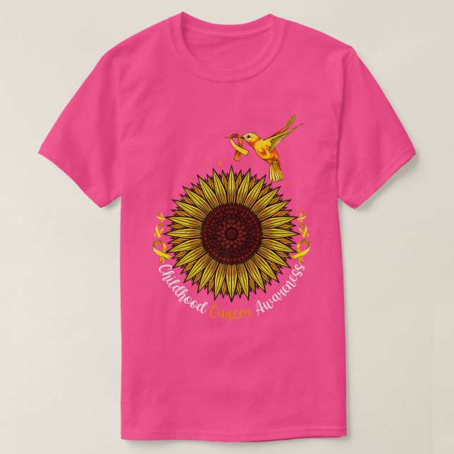 Camiseta Hummingbird Amarelo Cancer de Infância de Girassol (Frente do Design)