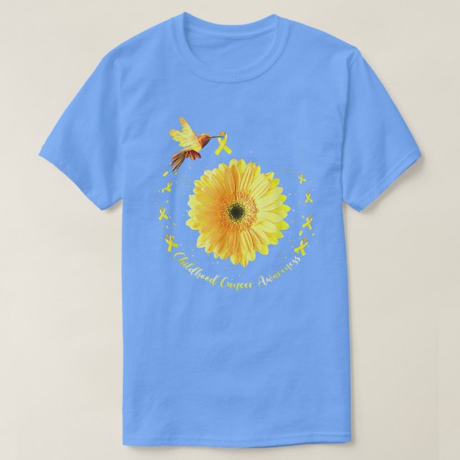 Camiseta Hummingbird Amarelo Cancer de Infância de Girassol (Frente do Design)