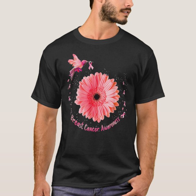 Camiseta Hummingbird Bird Pink Daisy Breast Cancer Awarenes (Frente)