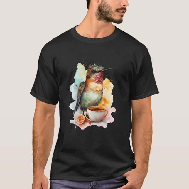 Camiseta Hummingbird Com Estilo De Aquarela De Café (Frente)