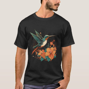 Camiseta Hummingbird Com Flor De Água Para Mulheres