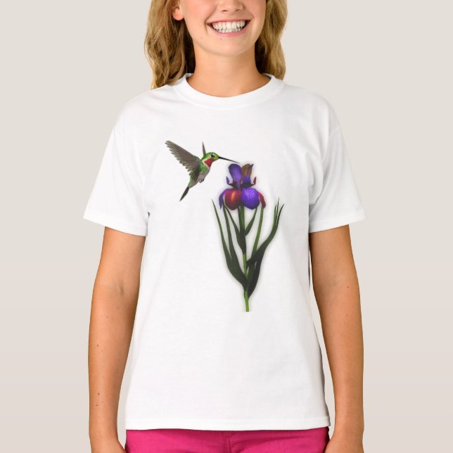 Camiseta Hummingbird E Iris Flower (Frente)