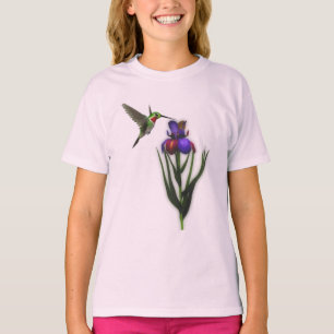 Camiseta Hummingbird E Iris Flower