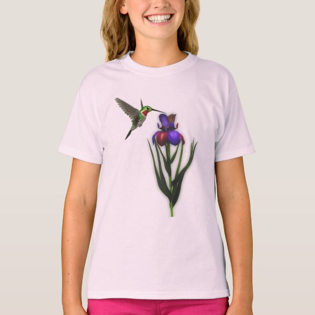 Camiseta Hummingbird E Iris Flower (Frente)
