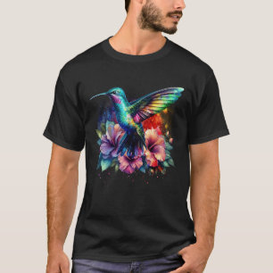 Camiseta Hummingbird Floral Bird Trabalho de arte Watercolo
