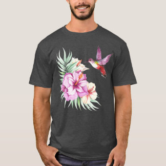 Camiseta Hummingbird Hibiscus Watercolor Premium Floral