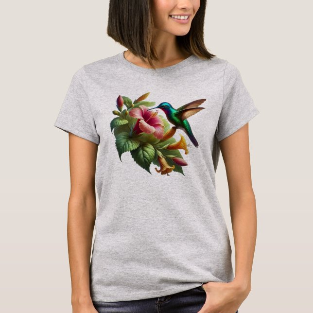 Camiseta hummingbird nature flying to kiss the flower (Frente)