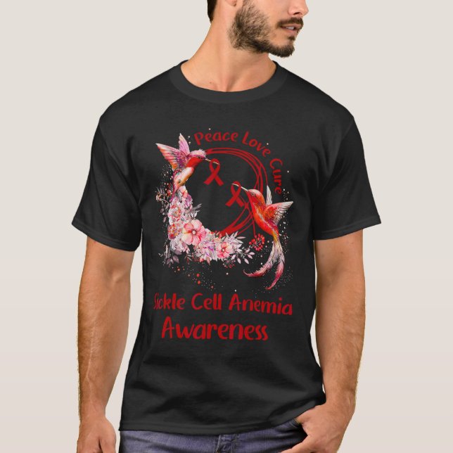 Camiseta Hummingbird Peace Love Cure Sickell Anemia Awa (Frente)
