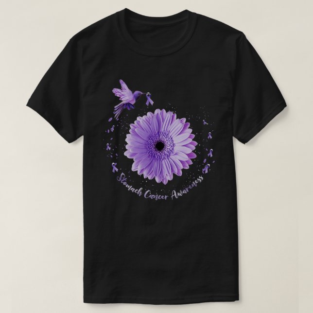 Camiseta Hummingbird Periwinkle Sunflower Stomach Cancer Aw (Frente do Design)