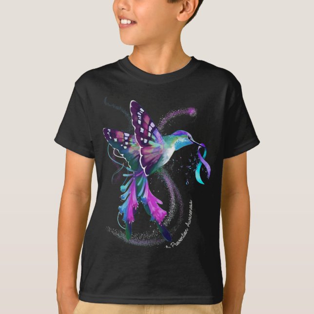 Camiseta Hummingbird Purple Blue Ribbon Suicide Prevention  (Frente)