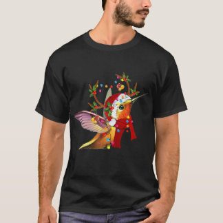 Camiseta Hummingbird Reindeer Hat Papais noeis Luzes De Nat