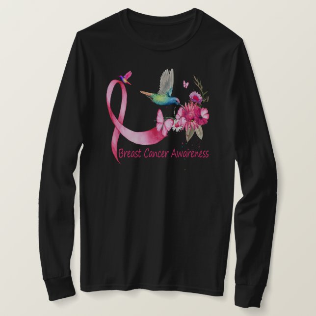 Camiseta Hummingbird ribbon breast cancer awareness (Frente do Design)