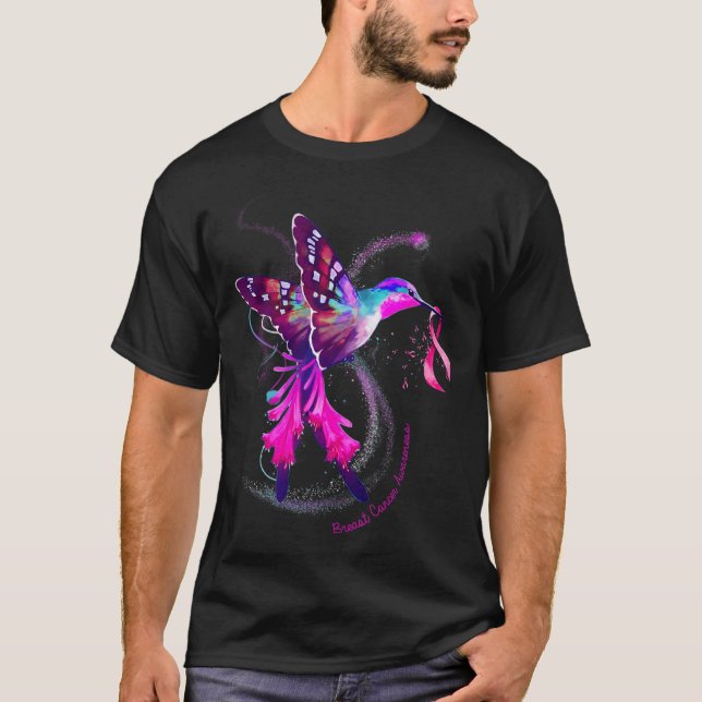 Camiseta Hummingbird Segura Fita Rosa Cancer de Fita Awaren (Frente)