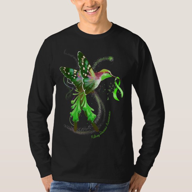 Camiseta Hummingbird Segura Fita Verde Doença Renal Conheci (Frente)