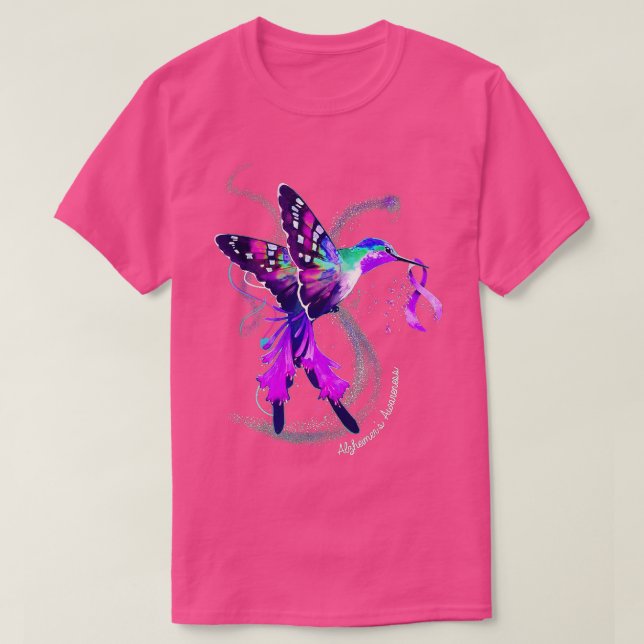 Camiseta Hummingbird segurando fita roxa Alzheimer em guerr (Frente do Design)