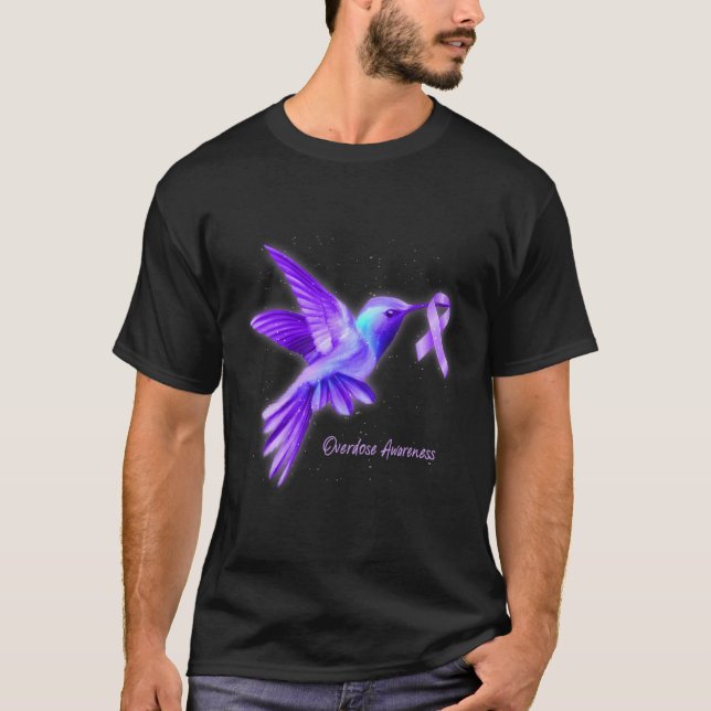 Camiseta Hummingbird Segurando Sobredosagem de Fita Roxa Aw (Frente)