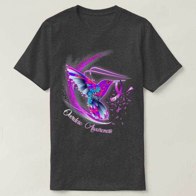 Camiseta Hummingbird Segurando Sobredosagem de Fita Roxa Aw (Frente do Design)