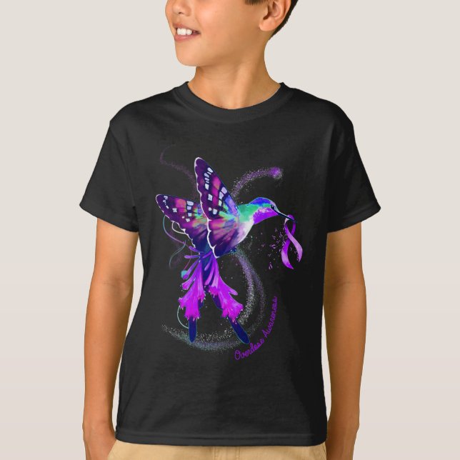 Camiseta Hummingbird Segure uma Fita Roxa Sensibilização pa (Frente)