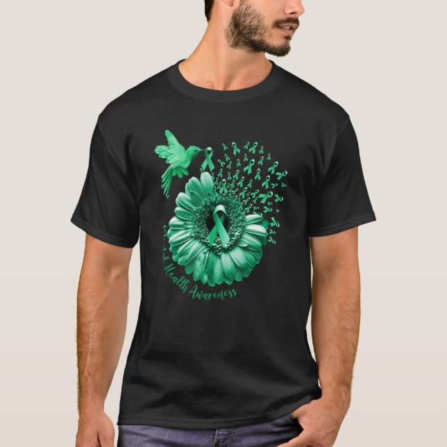 Camiseta Hummingbird Sunflower Green Mental Health Awarenes (Frente)