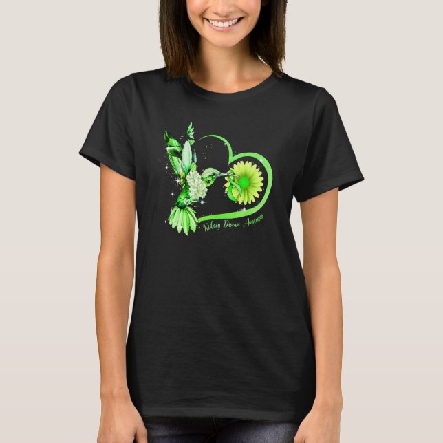 Camiseta Hummingbird Sunflower Heart Green Ribbon Rim Di (Frente)