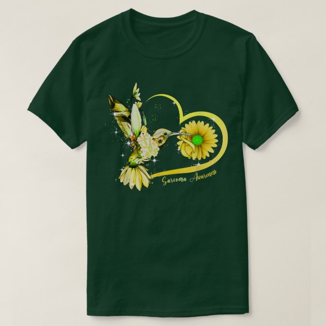Camiseta Hummingbird Sunflower Heart Yellow Ribbon Sarcoma (Frente do Design)