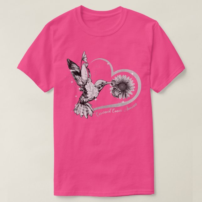 Camiseta Hummingbird Sunflower Heart Zebra Ribbon Carcinoid (Frente do Design)