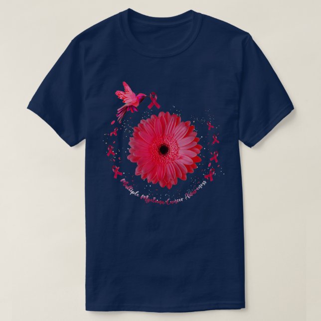 Camiseta Hummingbird Sunflower Multiple Myeloma Cancer Awar (Frente do Design)