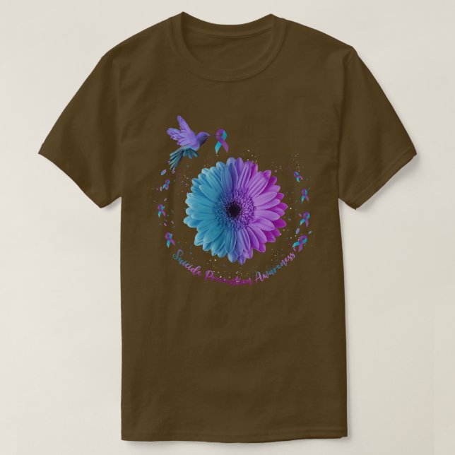 Camiseta Hummingbird Sunflower Ribbon Prevenção do Suicídio (Frente do Design)
