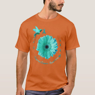 Camiseta Hummingbird Sunflower Teal Ribbon Ovarian Cancer A