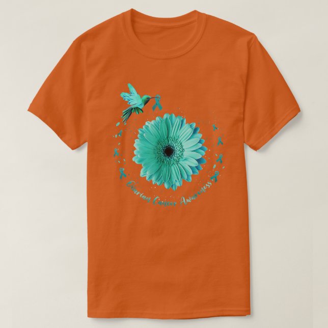 Camiseta Hummingbird Sunflower Teto Ribbon Câncer de ovário (Frente do Design)