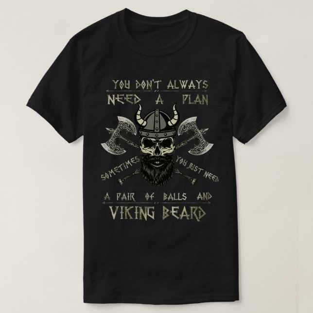 Camiseta Humor Brave Beard Viking Scull T Vikings Axe Mens  (Frente do Design)