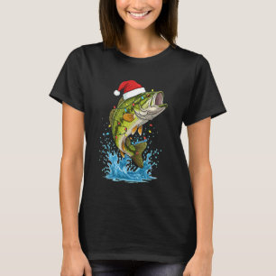 Camiseta Humor de Pesca de Robalo Chapéu de Papai Noel Aman