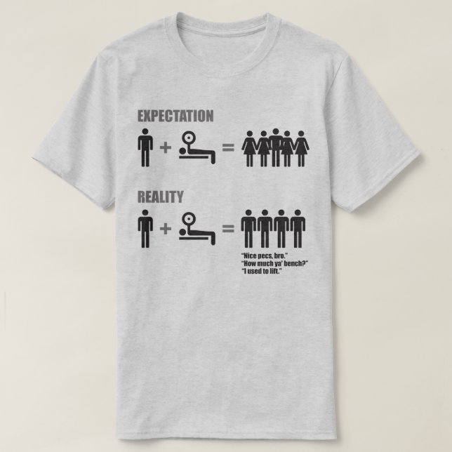 Camiseta Humor na Construção de Portos - Expectativa vs Rea (Frente do Design)