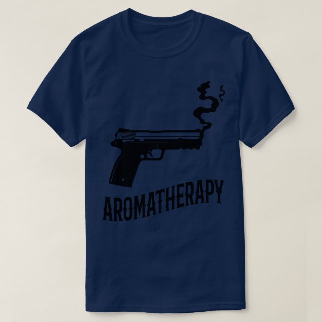 Camiseta Humor Proprietário de Armas AromaTherapia (Frente do Design)