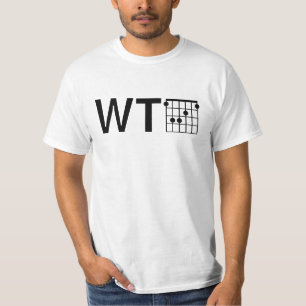 Camiseta Humor WTF com acorde F de violão