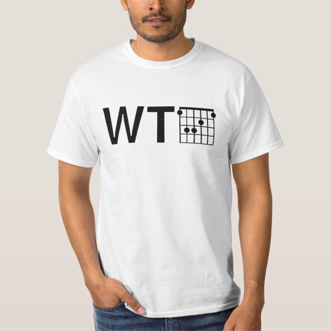 Camiseta Humor WTF com acorde F de violão (Frente)