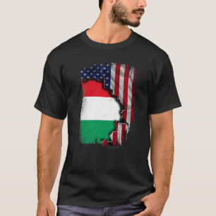 Camiseta Húngaro RAÍZES Metade Bandeira Americana Patriótic