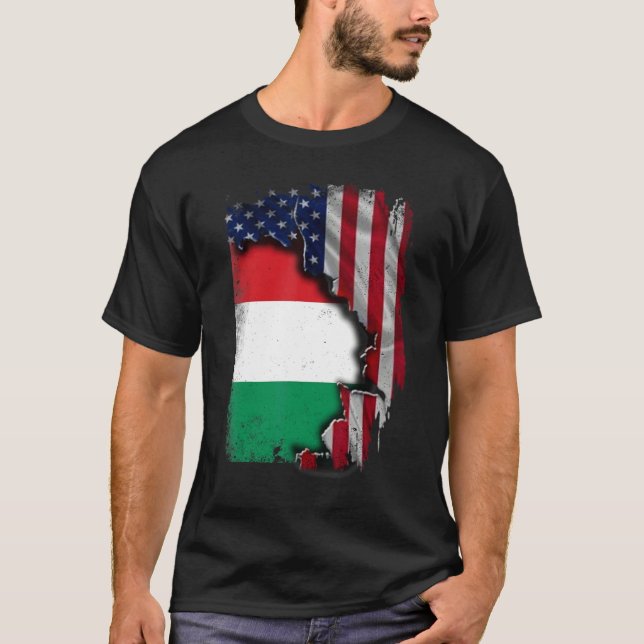 Camiseta Húngaro ROOTS Half American Flag Patrioitc Hu (Frente)