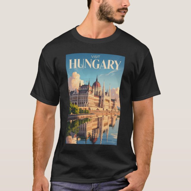 Camiseta Hungary Parliament Illustration Travel Art Vintage (Frente)