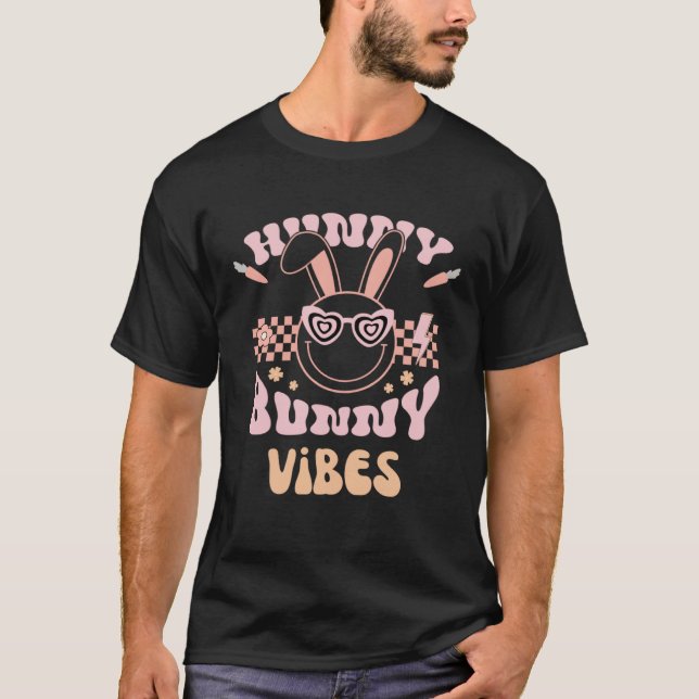 Camiseta Hunny Bunny Vibes Kids Adults Retro Groovy Pastel  (Frente)